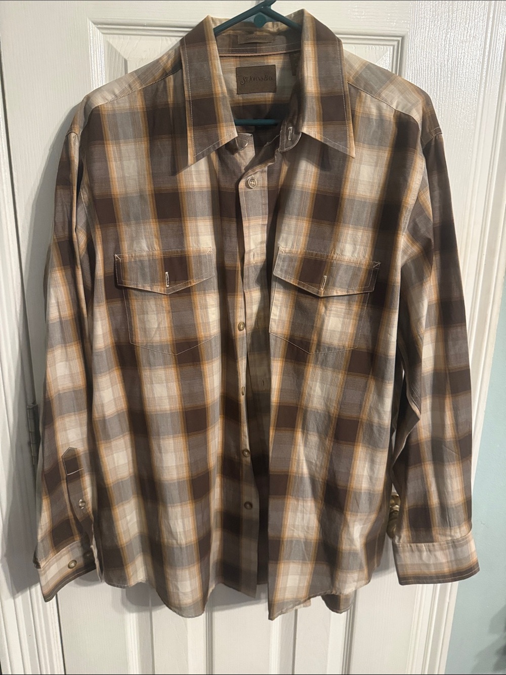 St. John's Bay Brown Cream Plaid Lightweight Shirt Jacket
